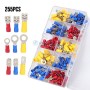 Coffret plastique transparent avec 255 cosses à sertir de différentes tailles et couleurs pour câbles électriques