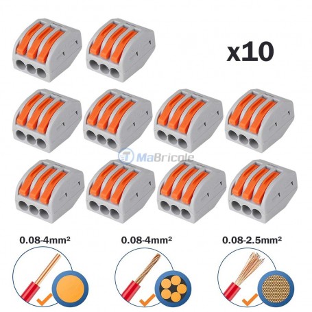 lots de 10 Pcs Connecteurs électriques rapide 3pins 32A 0,08-2,5mm Certification CQC | Accessoires d'électricité | MaBricole Algérie