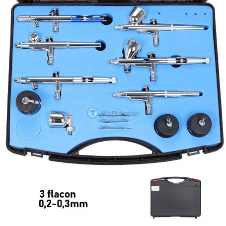 Kit aérographe, ensemble de 6 mini pistolets à air comprimé 0,2-0,3mm avec 3 flacons, réservoir et coffret de rangement | Outils de peinture | MaBricole Algérie