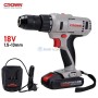 Perceuse visseuse sans fil grise et noire avec batterie et chargeur CROWN 18V 1,5-13 mm