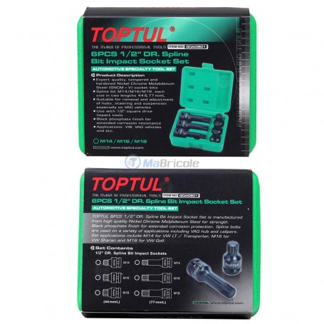 Jeu De 6 Douille XZN 1/2", M14, M16, M18 Coffret Douille Long